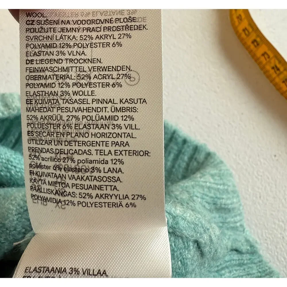 H&M Wool Sweater Jumper Women XS Teal Knitted Long Sleeve V-Neck Pullover Soft